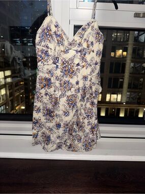 Angel Biba Floral Cream and Blue Embroidered Dress